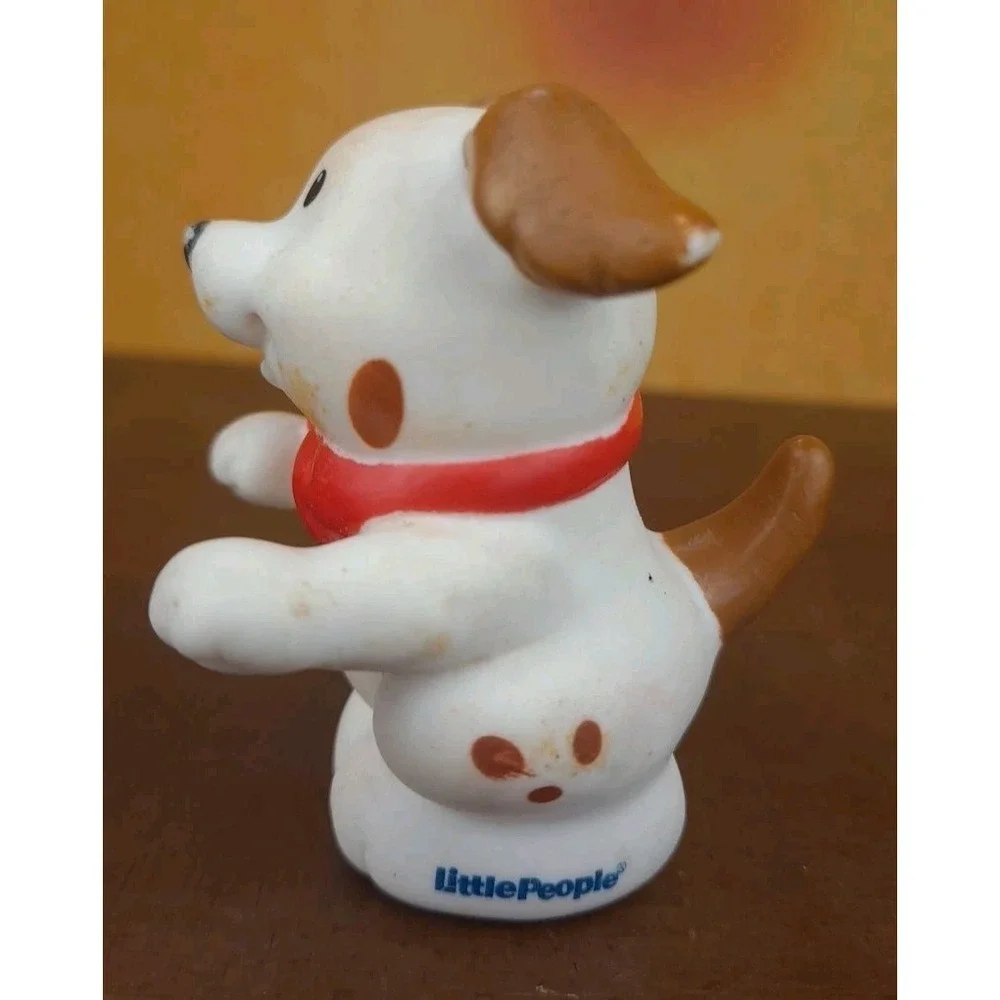 Fisher Price Little People White Dog W/Brown Spots , Red Bandana 2007